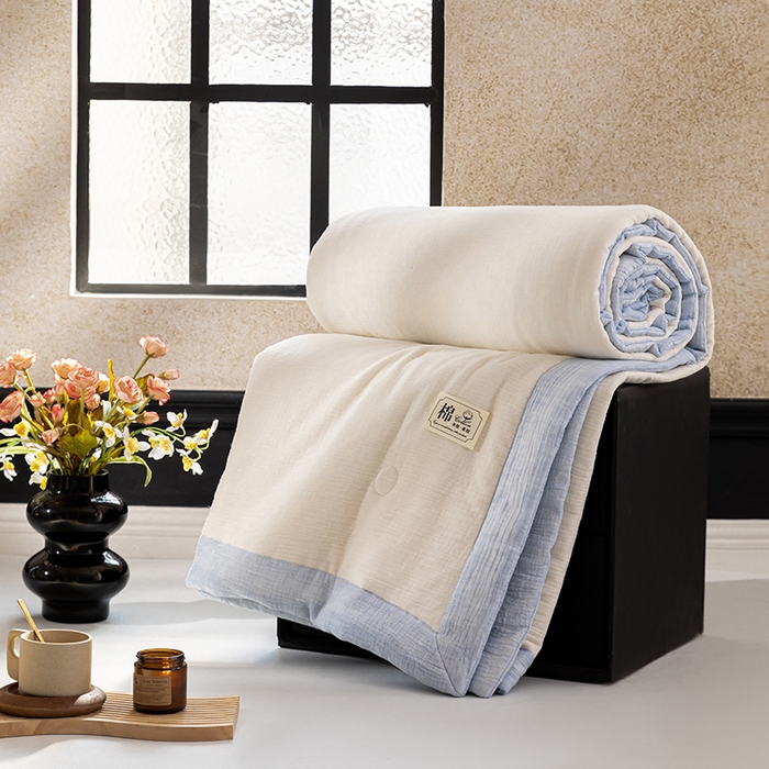 91家纺网 家纺一手货源 找家纺 吾诺 2025 纯色全棉泡泡双层纱夏被大豆夏被子被芯夏被四件套夏凉被空调被 仙仙米