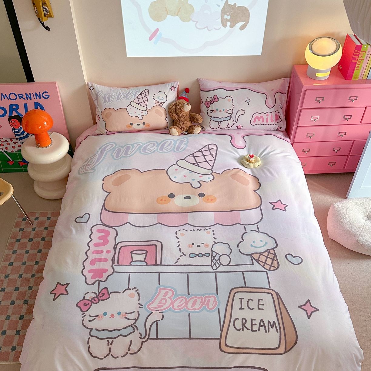 91家纺网 家纺一手货源 找家纺 美乐迪家纺 2025新款大版全棉四件套 冰淇淋小站