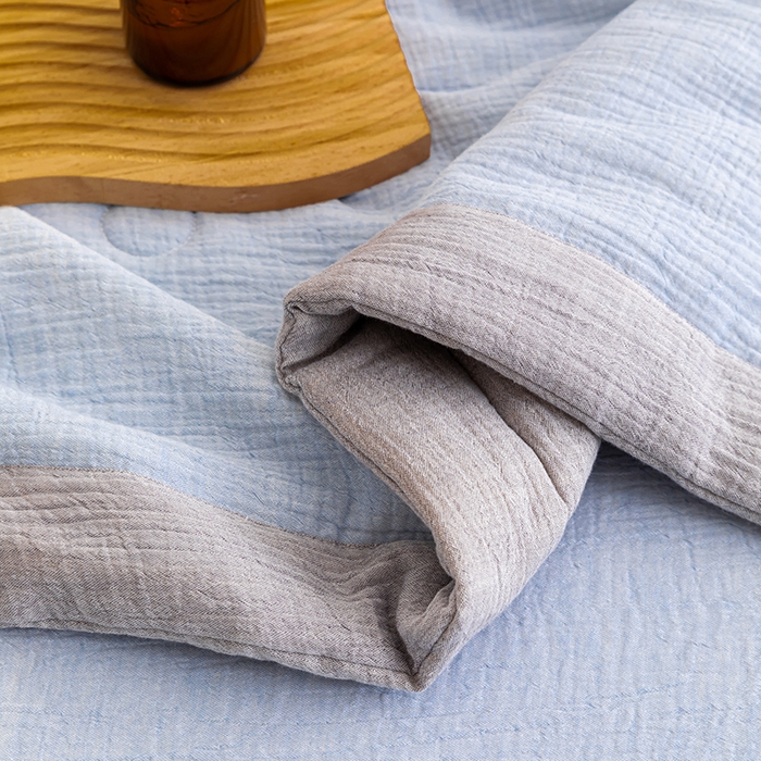 91家纺网 家纺一手货源 找家纺 吾诺 2025 纯色全棉泡泡双层纱夏被大豆夏被子被芯夏被四件套夏凉被空调被 烟灰兰