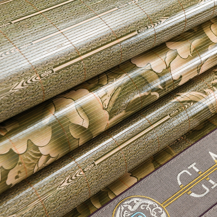 91家纺网 家纺一手货源 找家纺 苏迪凉席竹席2025新款竹席凉席冰丝席碳化双面印花藤草席 富贵花开-浅绿