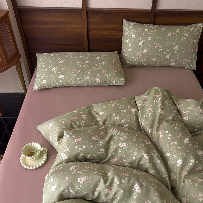 91家纺网 家纺一手货源 找家纺 优品阁  2025新款A类全棉有氧双层纱四件套 浅汐