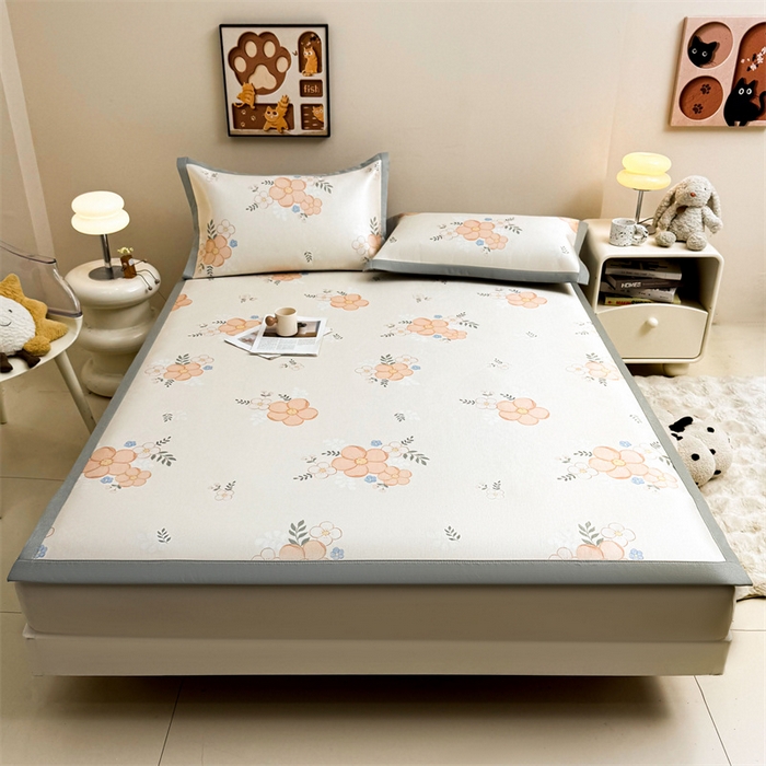 91家纺网 家纺一手货源 找家纺 雯豆2025夏季新品冰藤印花凉席三件套平铺绑带款冰丝凉席三件套 冰藤席-绑带款-邂逅