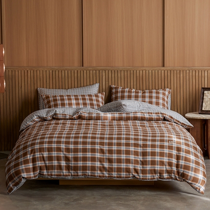 91家纺网 家纺一手货源 找家纺 （总）安莱生活 2025 全棉双层纱苏格兰格纹系列四件套