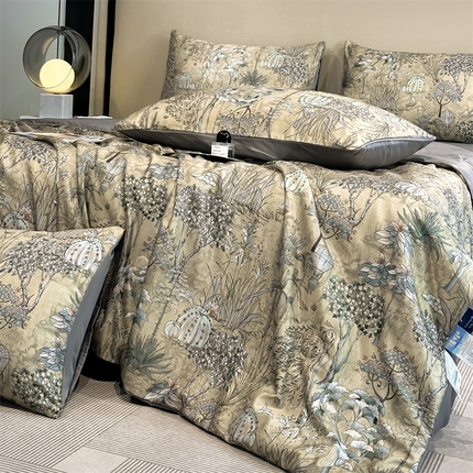 笙意家纺  2025新款水洗真丝数码印花暗盒款夏被 菲尔德-灰