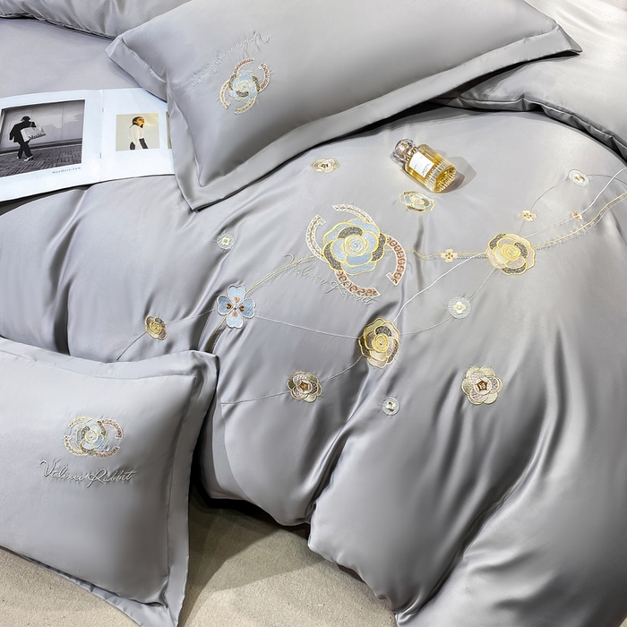 91家纺网 家纺一手货源 找家纺 慧菲 2025新款轻奢水洗天丝四件套-伊恋 伊恋-烟灰