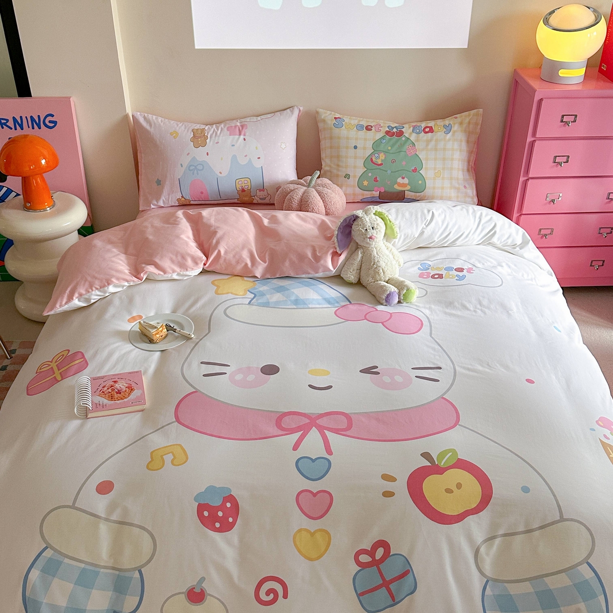 91家纺网 家纺一手货源 找家纺 美乐迪家纺 2025新款大版全棉四件套 派对小猫