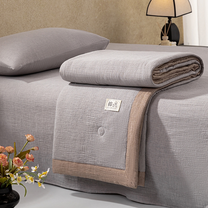 91家纺网 家纺一手货源 找家纺 吾诺 2025 纯色全棉泡泡双层纱夏被大豆夏被子被芯夏被四件套夏凉被空调被 泡沫灰