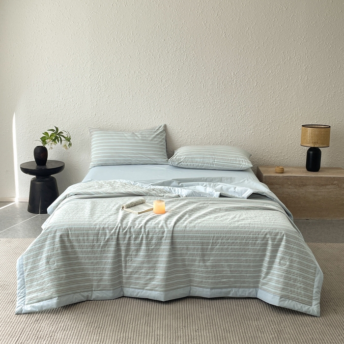 91家纺网 家纺一手货源 找家纺 吾诺 2025 全棉色织提花水洗棉大豆夏被子被芯全棉夏被四件套夏凉被空调被 摩卡兰