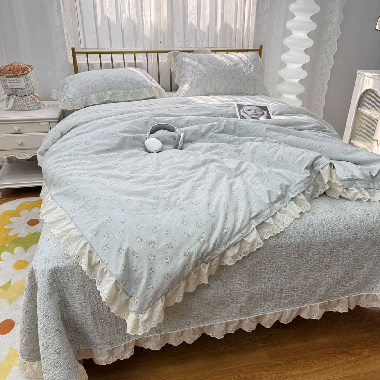 91家纺网 家纺一手货源 找家纺 暖居 2025春夏款高温砂洗棉花床盖三件套被套四件套同款纯棉夏被空调被四季兰庭