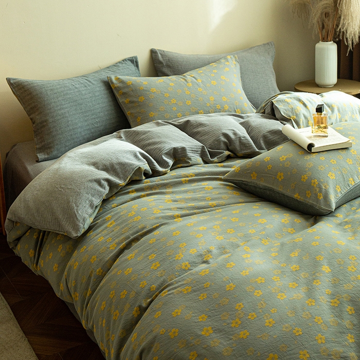 91家纺网 家纺一手货源 找家纺 2025新款A类全棉三层纱四件套 富贵花