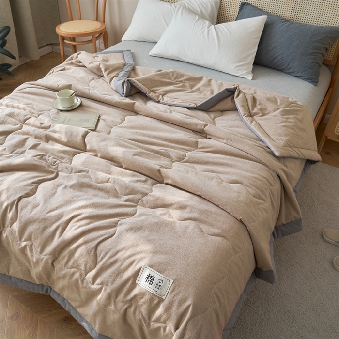 91家纺网 家纺一手货源 找家纺 金鹰 2025新款A类纯棉水洗棉色织棉花夏被全棉空调被夏凉被 卡其