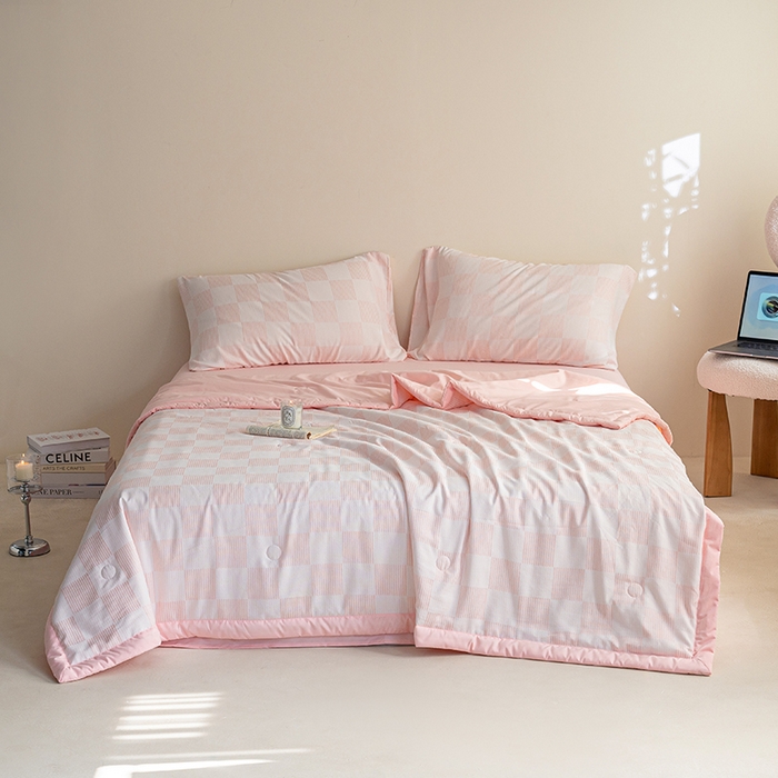 91家纺网 家纺一手货源 找家纺 （总） 吾诺 2025 棋盘格立体提花大豆夏被子被芯夏凉被空调被