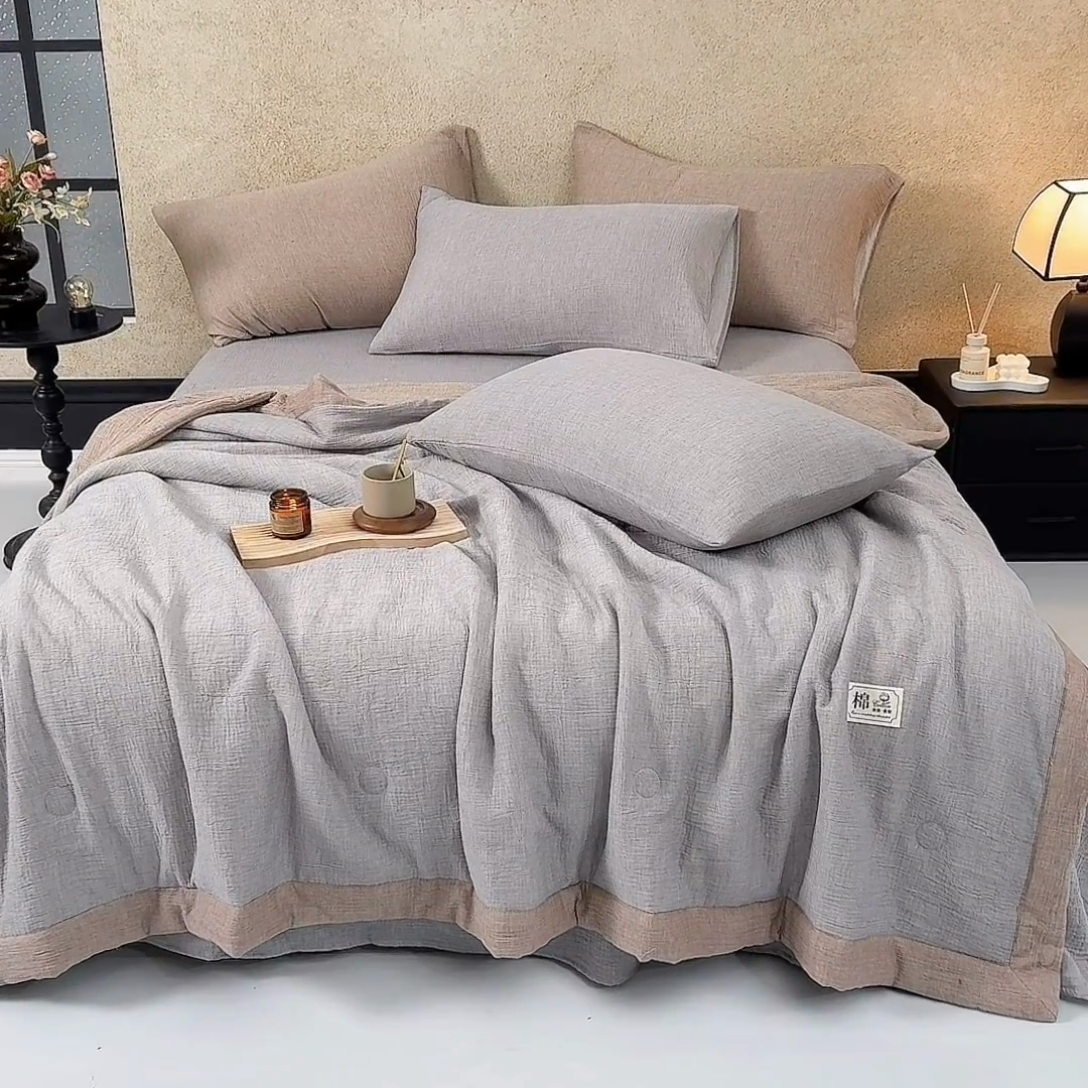 91家纺网 家纺一手货源 找家纺 吾诺 2025 纯色全棉泡泡双层纱夏被大豆夏被子被芯夏被四件套夏凉被空调被 泡沫灰