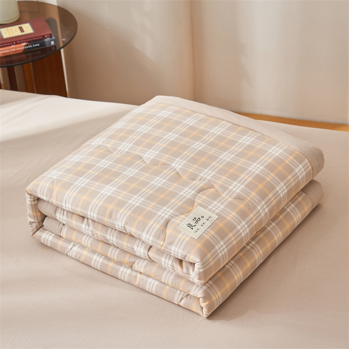 91家纺网 家纺一手货源 找家纺 2025新款A类纯棉水洗棉色织棉花夏被四件套全棉空调被夏凉被 沃格-咖