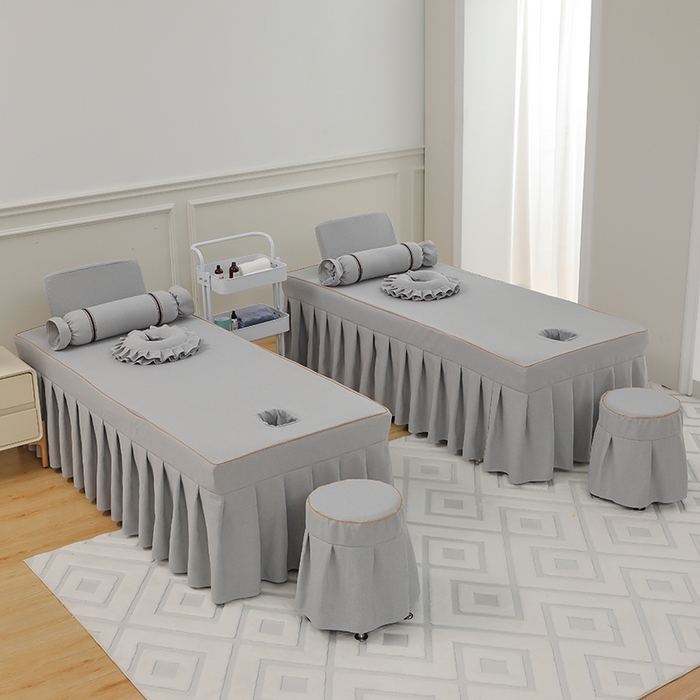 91家纺网 家纺一手货源 找家纺 芙怡 2025春夏新款8026款棉麻绒美 容床罩-角花系列 角花-灰色