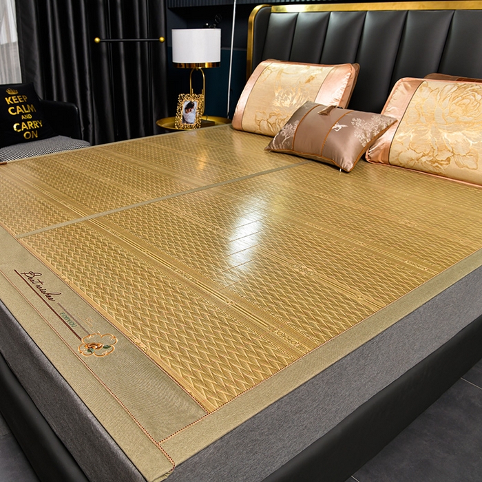 91家纺网 家纺一手货源 找家纺 苏迪凉席竹席2025新款竹席凉席冰丝席碳化双面印花藤草席 金枝玉叶