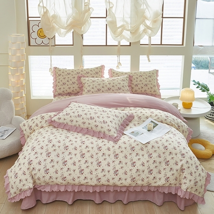 美之润家纺2025新款针织棉被套床盖印花四件套 花漾甜心