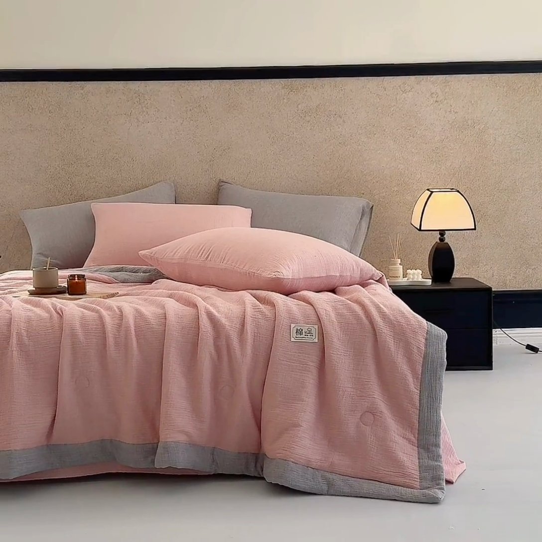 91家纺网 家纺一手货源 找家纺 （总）吾诺 2025 纯色全棉泡泡双层纱夏被大豆夏被子被芯夏被四件套夏凉被空调被