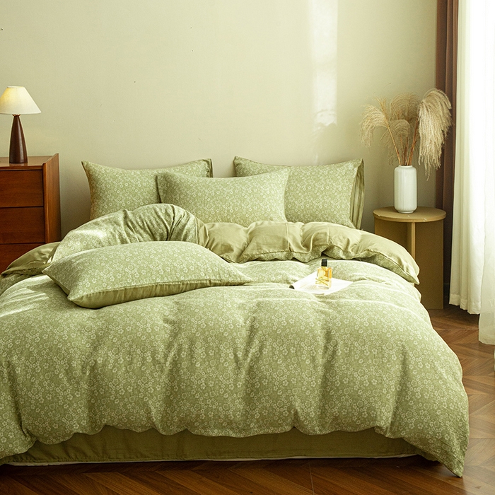 91家纺网 家纺一手货源 找家纺 2025新款A类全棉三层纱四件套 花语