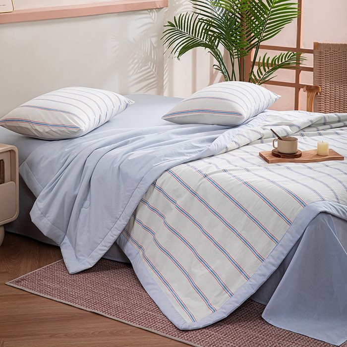 91家纺网 家纺一手货源 找家纺 吾诺 2025 全棉色织水洗棉夏被大豆夏被四件套被子被芯空调被夏凉被 新彩条