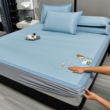 小牛席业 2025新款3D冷感按摩轻奢铃兰冷感豆豆席系列-床笠款 蓝色