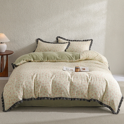 2025新款A类纯棉双层纱皱皱纱花边四件套（复古风） 清逸