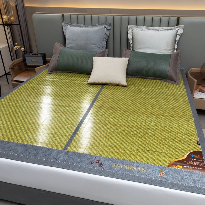 91家纺网 家纺一手货源 找家纺 苏迪凉席竹席2025新款竹席凉席冰丝席碳化双面印花藤草席 春色江南-绿