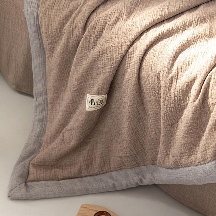 91家纺网 家纺一手货源 找家纺 吾诺 2025 纯色全棉泡泡双层纱夏被大豆夏被子被芯夏被四件套夏凉被空调被 奶茶棕