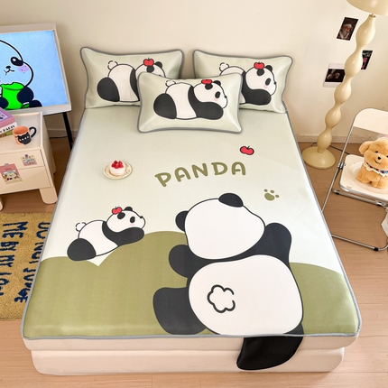 91家纺网 家纺一手货源 找家纺 莱米家纺 2025新款大版数码碳光冰丝席 俏皮熊猫