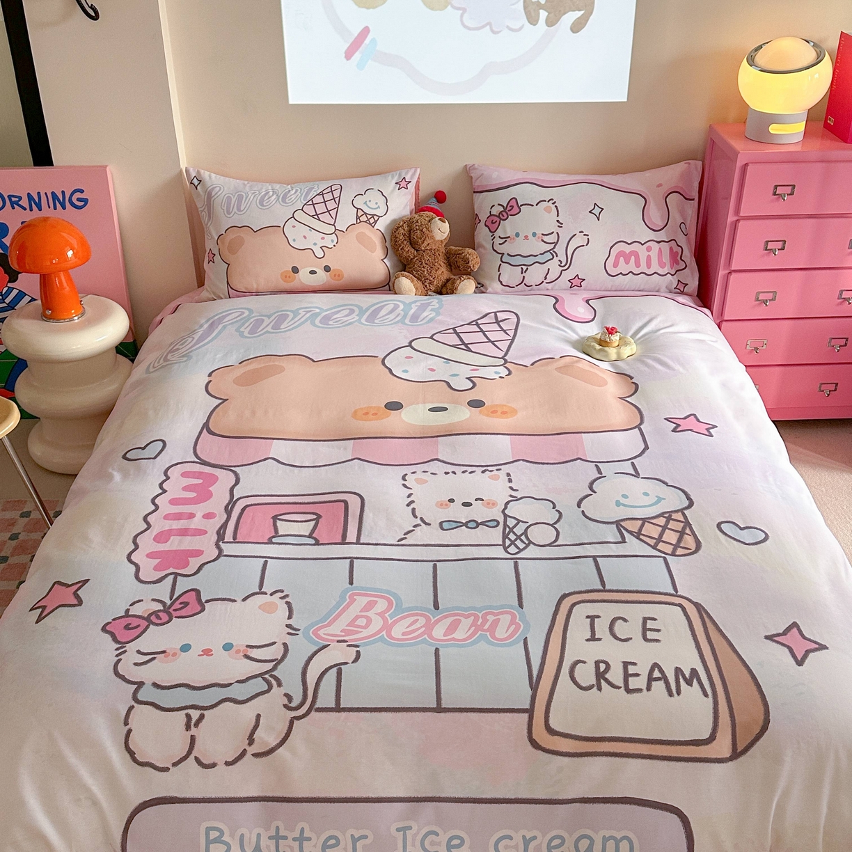 91家纺网 家纺一手货源 找家纺 美乐迪家纺 2025新款大版全棉四件套 冰淇淋小站