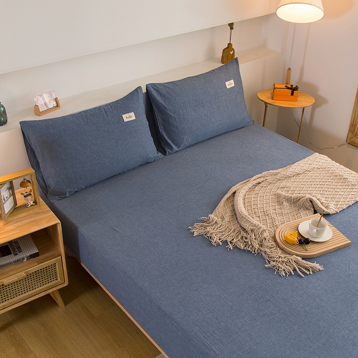 91家纺网 家纺一手货源 找家纺 柠萌家居 2025新款A类全棉色织水洗棉单床笠 牛仔蓝