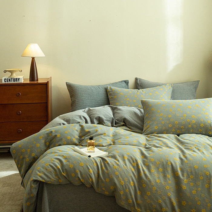 91家纺网 家纺一手货源 找家纺 2025新款A类全棉三层纱四件套 富贵花