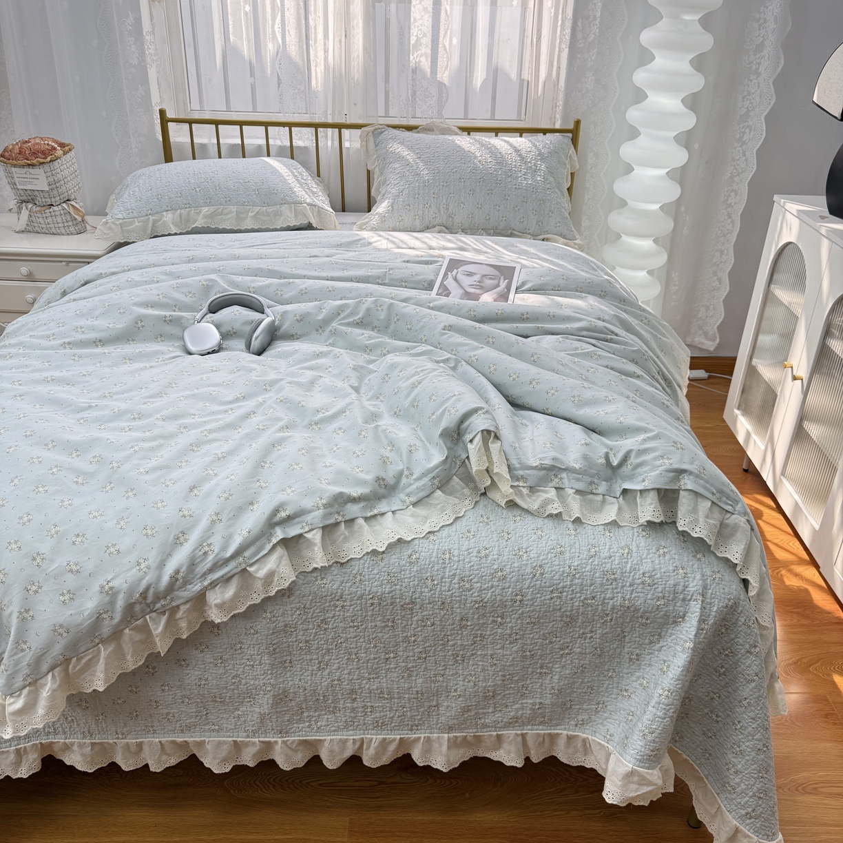 91家纺网 家纺一手货源 找家纺 暖居 2025春夏款高温砂洗棉花床盖三件套被套四件套同款纯棉夏被空调被四季兰庭