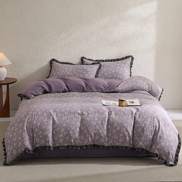 91家纺网 家纺一手货源 找家纺 2025新款A类纯棉双层纱皱皱纱花边四件套（复古风） 花奴