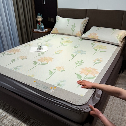 91家纺网 家纺一手货源 找家纺 （总）摩妮卡 2025新款数码印花凉席冰藤席床笠款三件套