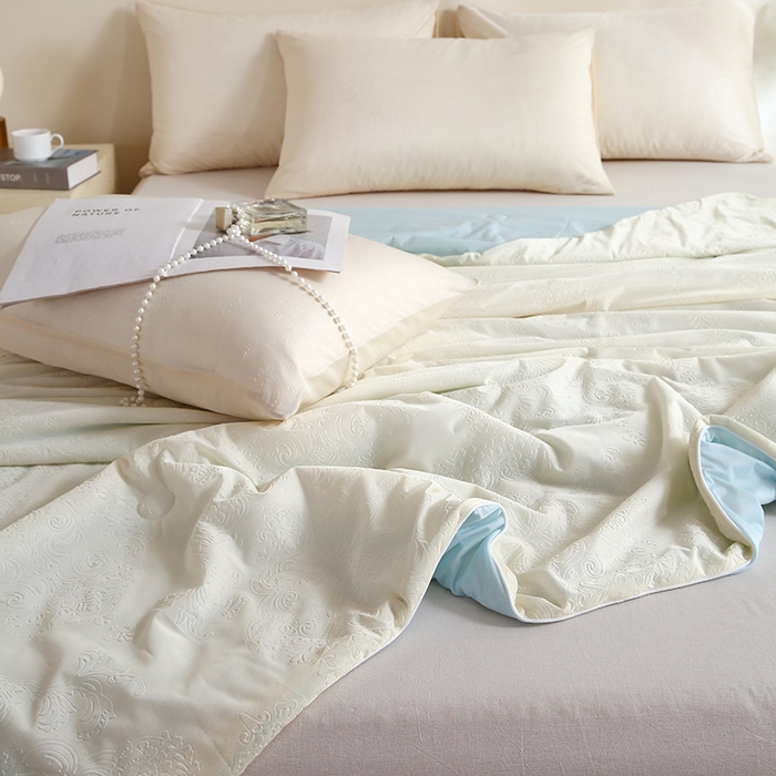 91家纺网 家纺一手货源 找家纺 品乐家纺 2025新款凉感A类可水洗抗菌冰冰被夏被夏凉被空调被被子被芯 冰冰被米纹+蓝