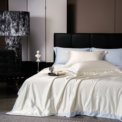 丽卡家纺 2025新款凉爽鸭天丝夏被四件套 米白+水兰