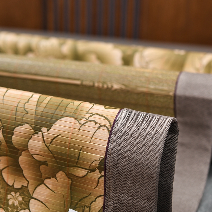 91家纺网 家纺一手货源 找家纺 苏迪凉席竹席2025新款竹席凉席冰丝席碳化双面印花藤草席 富贵花开-浅绿