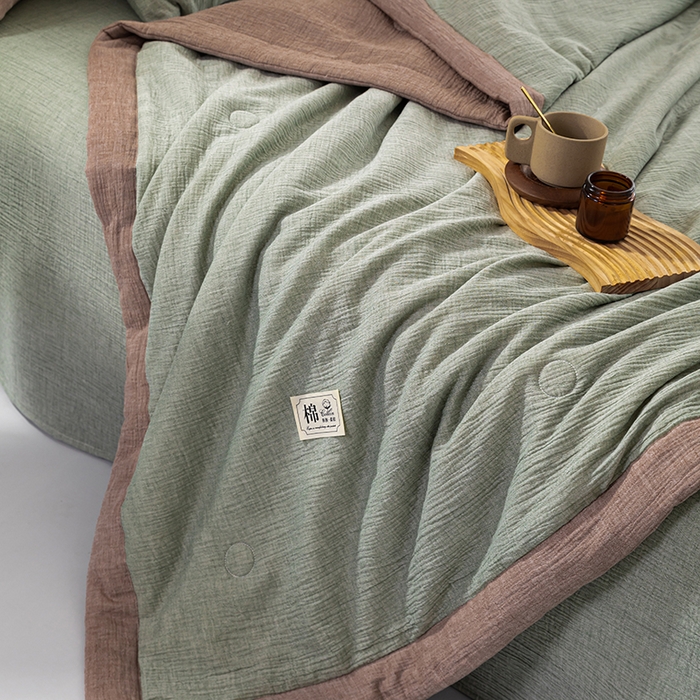 91家纺网 家纺一手货源 找家纺 吾诺 2025 纯色全棉泡泡双层纱夏被大豆夏被子被芯夏被四件套夏凉被空调被 森林绿