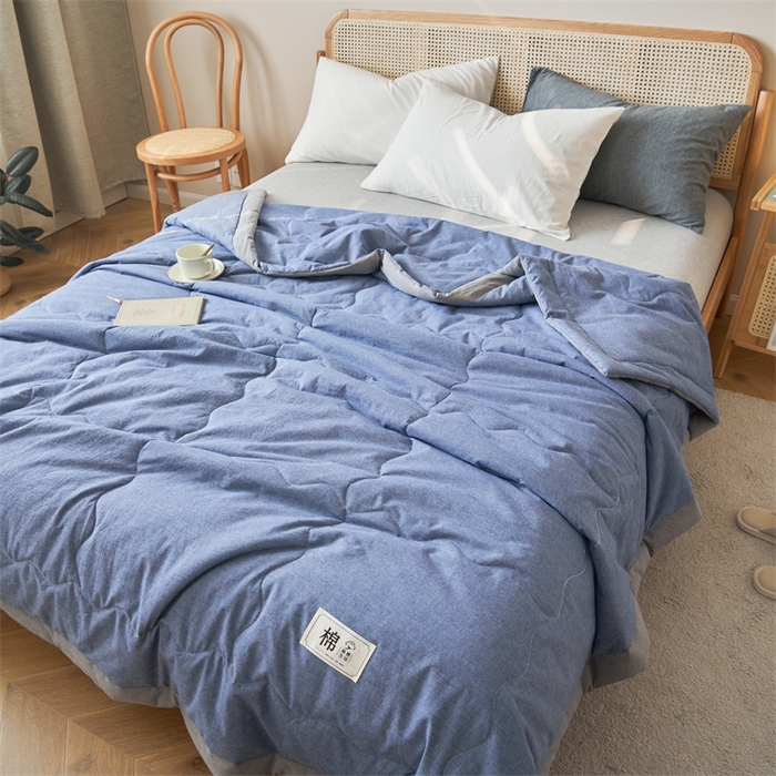 91家纺网 家纺一手货源 找家纺 金鹰 2025新款A类纯棉水洗棉色织棉花夏被全棉空调被夏凉被 轻奢蓝