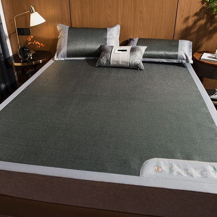 摩妮卡 2025新款刺绣双面冰藤席床席款三件套 远黛绿