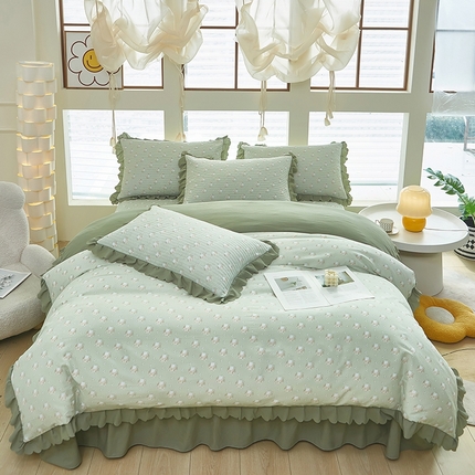 美之润家纺2025新款针织棉被套床盖印花四件套 花悦绿