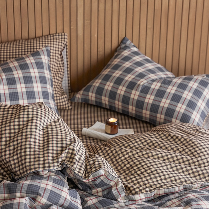 91家纺网 家纺一手货源 找家纺 安莱生活 2025 全棉双层纱苏格兰格纹系列四件套 集组格