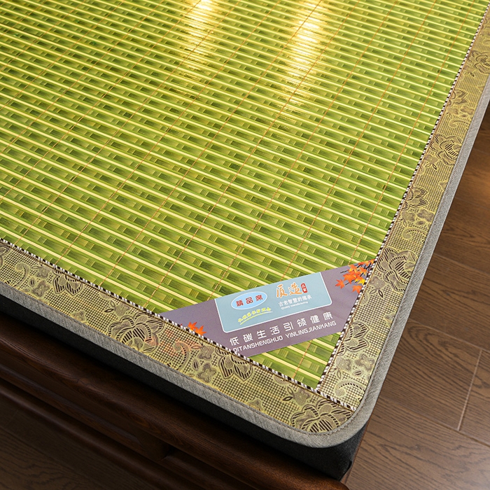 91家纺网 家纺一手货源 找家纺 苏迪凉席竹席2025新款竹席凉席冰丝席碳化双面印花藤草席 绿木纹