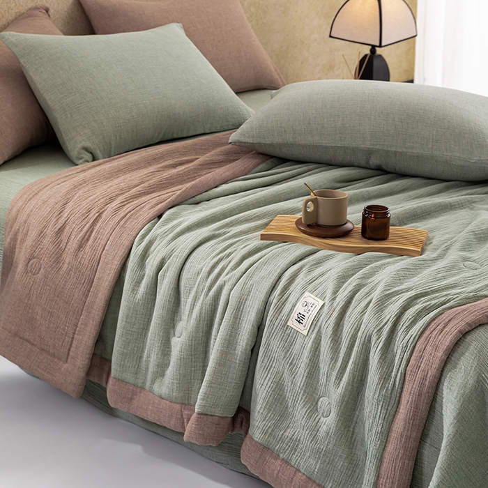 91家纺网 家纺一手货源 找家纺 吾诺 2025 纯色全棉泡泡双层纱夏被大豆夏被子被芯夏被四件套夏凉被空调被 森林绿