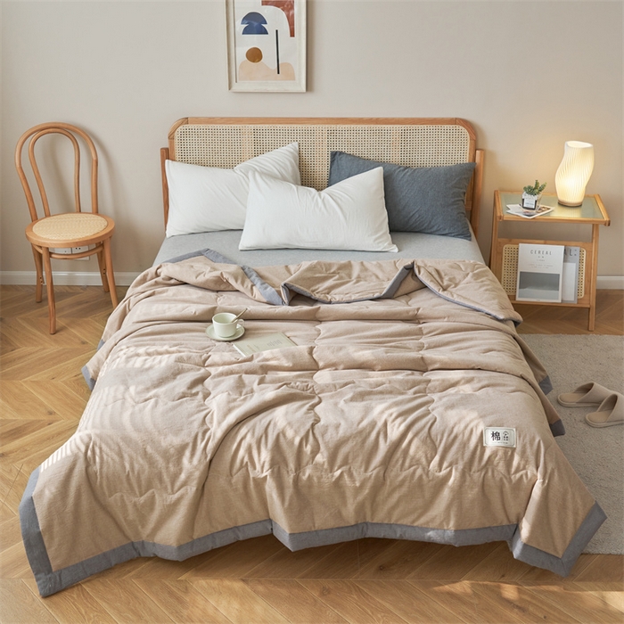 91家纺网 家纺一手货源 找家纺 金鹰 2025新款A类纯棉水洗棉色织棉花夏被全棉空调被夏凉被 卡其