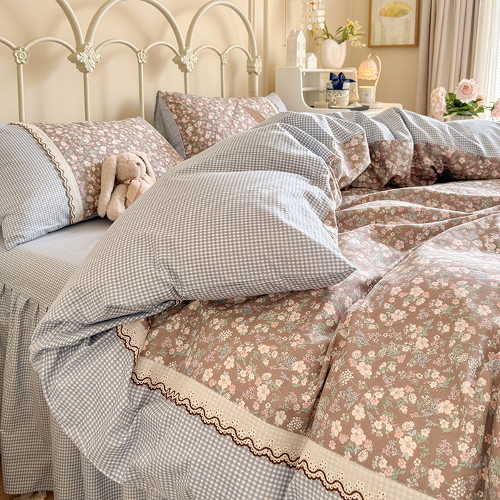 91家纺网 家纺一手货源 找家纺 安莱生活 2025 全棉小碎花刺绣花边款四件套 野玫