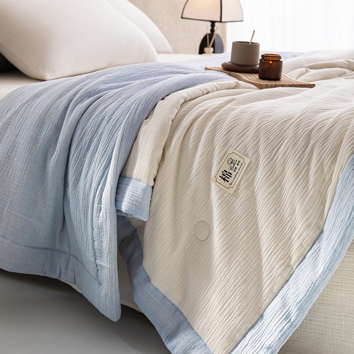 91家纺网 家纺一手货源 找家纺 吾诺 2025 纯色全棉泡泡双层纱夏被大豆夏被子被芯夏被四件套夏凉被空调被 仙仙米