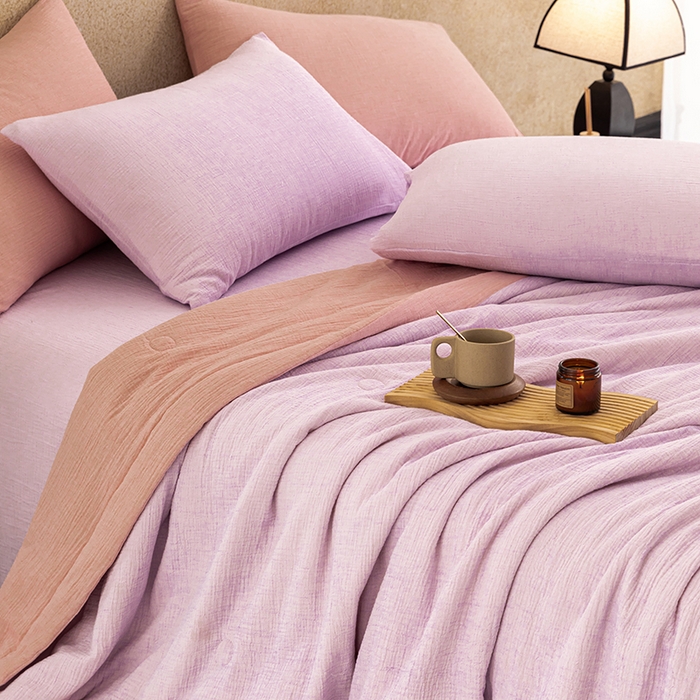 91家纺网 家纺一手货源 找家纺 吾诺 2025 纯色全棉泡泡双层纱夏被大豆夏被子被芯夏被四件套夏凉被空调被 柔幻紫