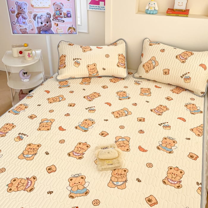 91家纺网 家纺一手货源 找家纺 川悦生活 2025新款小阪凉感丝印花凉席 奶芙熊